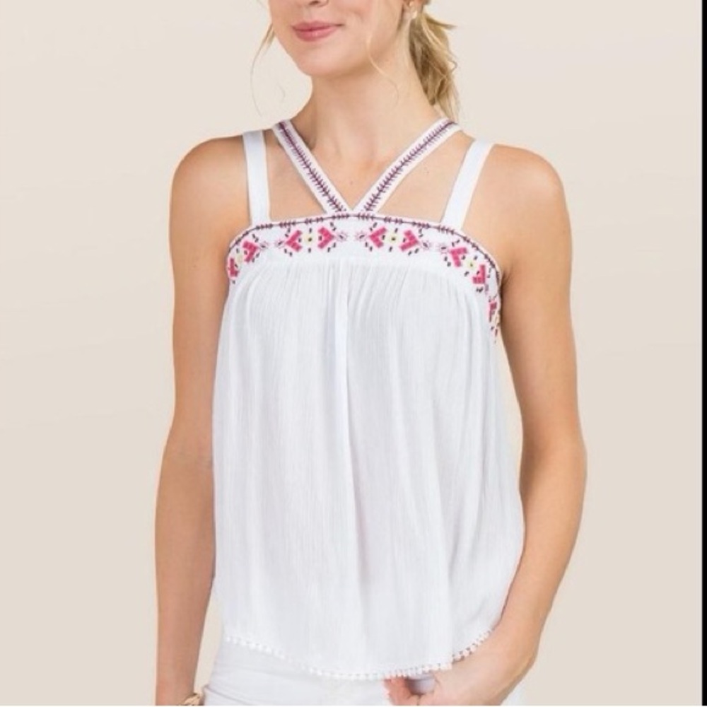 White Embroidered Tank